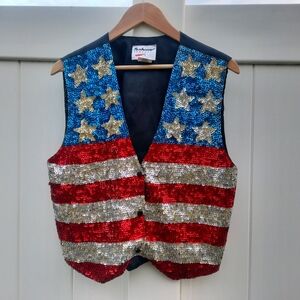 Vintage 90s Fashion Fantasy USA Sequin Vest | Size Medium